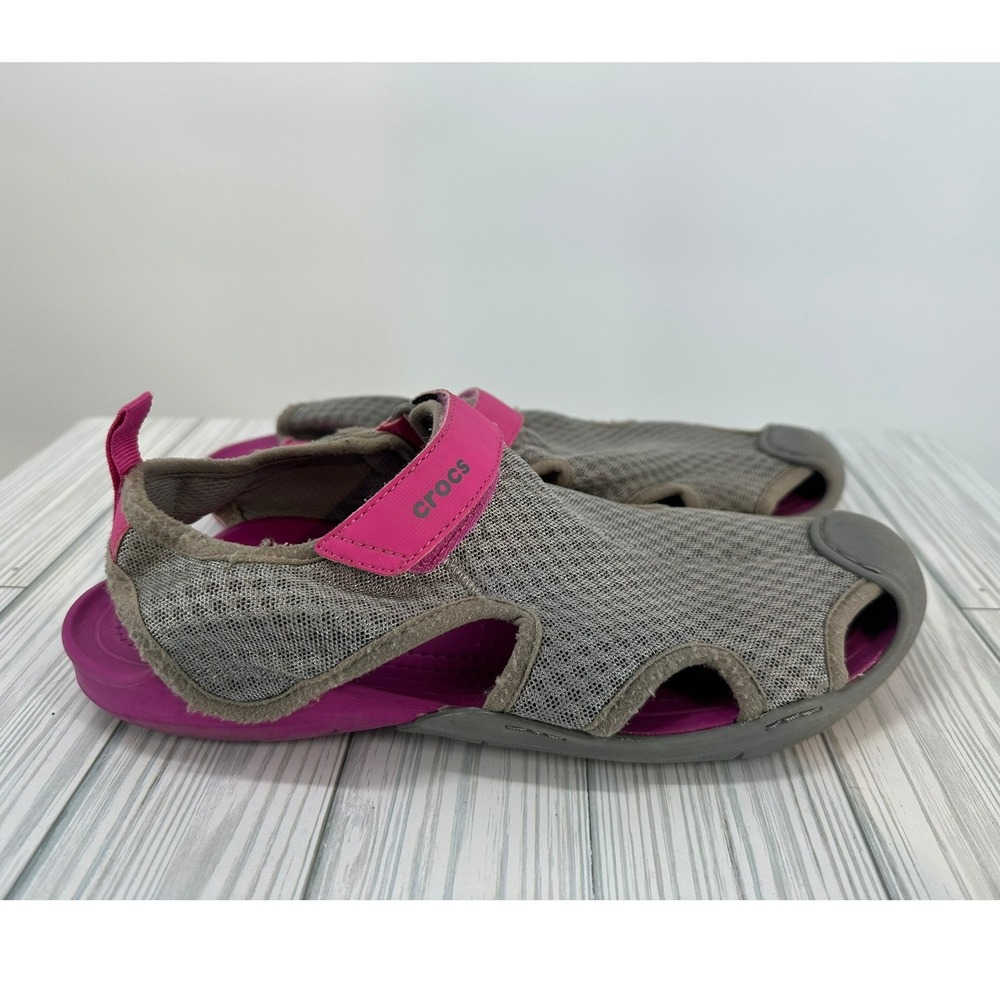 Crocs Swiftwater Mesh Sandals Pink‎ Gray Womens Casual Water Shoes Size 9